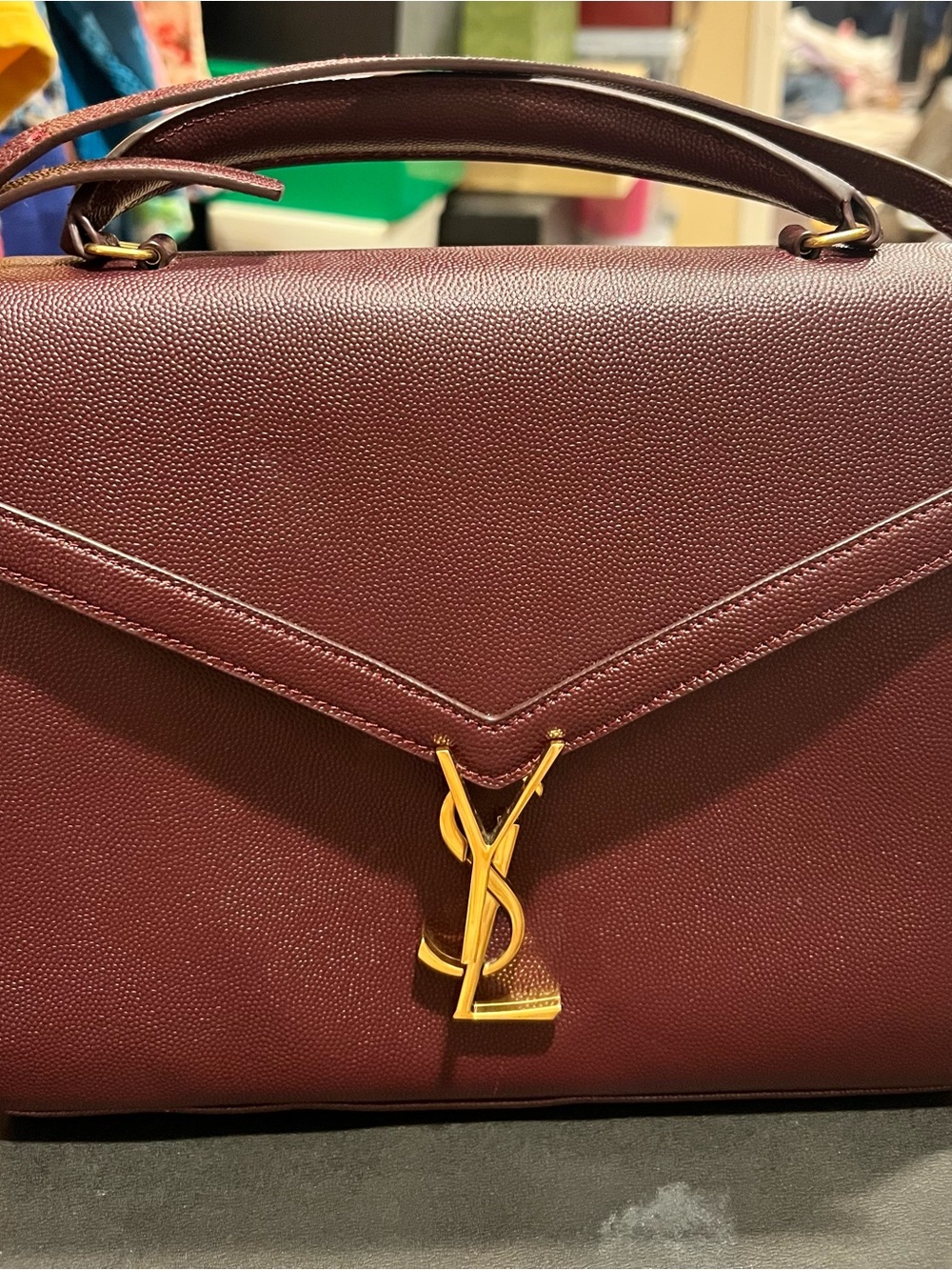 Bordeaux Leather Satchel with Gold Hardware